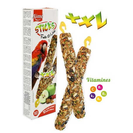 Aime Baguettes aux Fruits/Noix pour Perroquets/Friandises pour Oiseaux/2 Baguettes XXL