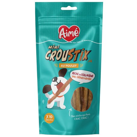Aimé - Mini Stick à Macher - Friandise pour Chien Saveur Poulet - A Donner Entre Les Repas - Nourriture pour Chiens Faible en Ma