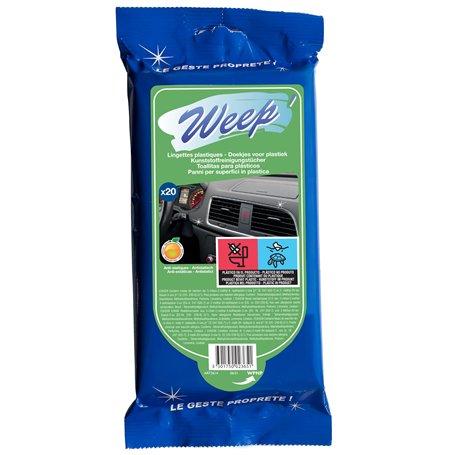 Weep Lingettes Plastiques Antistatiques Nettoyage Intérieur Voiture Parfum Agrumes (Paquet de 20)