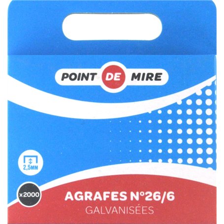 Point de Mire - Agrafes N°26/6 - Boite de 2000 agrafes galvanisées en métal - Lot de 1