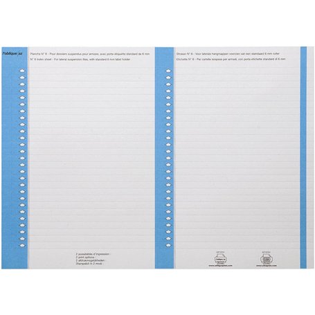 L'Oblique AZ Sachet de 10 planches d'étiquettes pour dossiers armoire Bleu