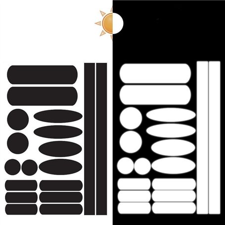 Kit de 18 Stickers Noir Adhésifs Réfléchissants pour Signalisation sur Casque