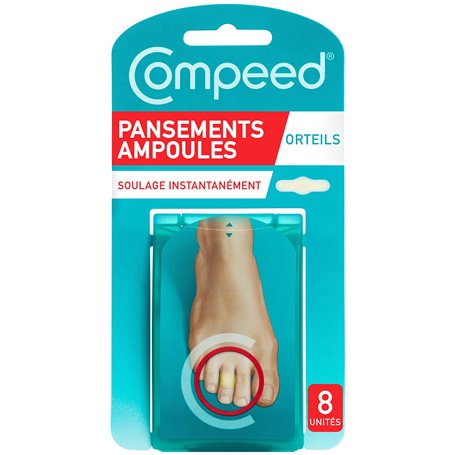 Compeed - 8 Pansements Hydrocolloïdes - Orteils - Seconde Peau - Cicatrisation rapide