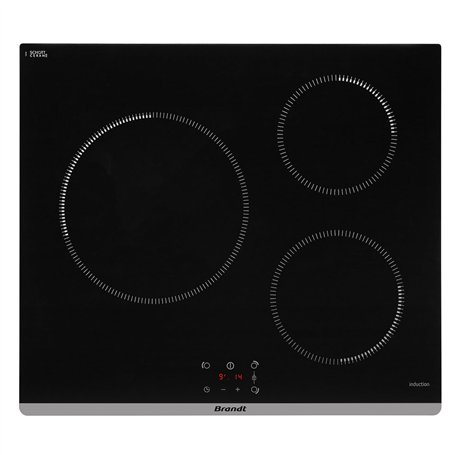 Brandt - BPI6362B - Plaque Induction - Table de Cuisson Encastrable - Noir - 3 Foyers - 5900W - Dimensions Encastrement : 56x49c