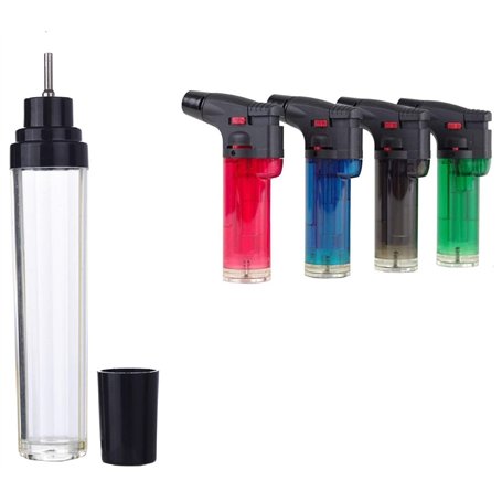 UN Chalumeau à gaz flamme réglable Chalumeau de Cuisine + Recharge gaz 18ml - Briquet Jetflame COULEUR Aléatoire