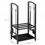 Outsunny Porte bûches - Range bûches Serviteur de cheminée - Multi Accessoires 2 étagères 40L x 30l x 75H cm métal Noir