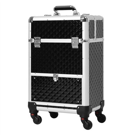 HOMCOM Valise Trolley Maquillage Mallette cosmétique Vanity poignée télescopique réglable 34L x 25l x 62H cm alu. Noir
