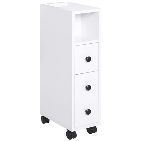 HOMCOM Meuble Bas Colonne Rangement Salle de Bain à roulettes Blanc dim. 18L x 30l x 68