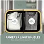 HOMCOM Panier à linge double pliable 80 L corbeille à linge sale avec couvercle, poignées rainurées, bac à linge pour salle de b