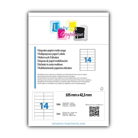 7000 étiquettes autocollantes 105 x 42 mm - 500 feuille A4 avec 14 étiquettes adresse 105 x 42.3 mm - Pour étiquetage domestique