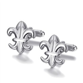 BOBIJOO JEWELRY - Paire de Boutons de Manchette Fleur de Lys France Argenté Lis 19x17mm