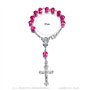 BOBIJOO Jewelry - Mini Chapelet Voiture Camion Bracelet Marie Vierge Croix Pendentif Argent et Fushia