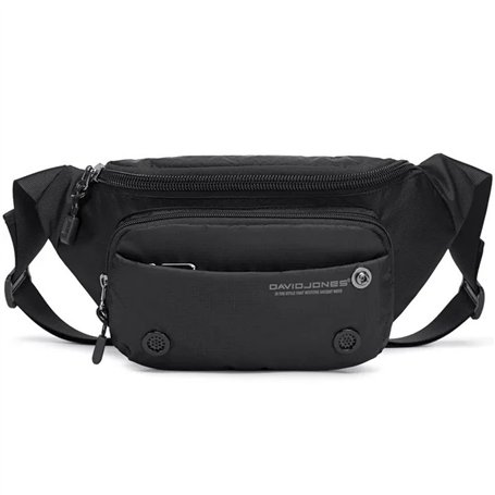 David Jones - Sac Banane Homme Unisexe en Nylon - Sac 4 Compartiments à Zip - Sac Porté Epaule Travers Taille Ceinture - Léger S