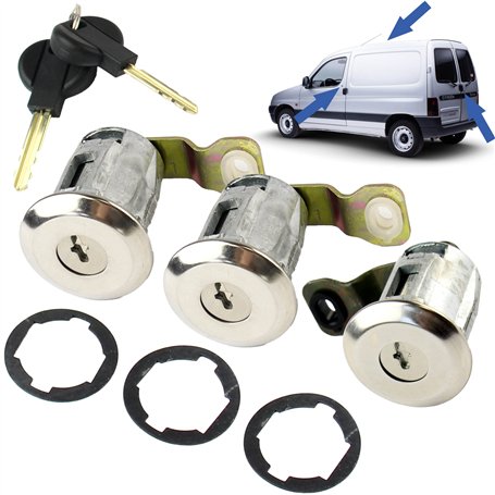 3 serrures de porte compatibles pour Berlingo 1 et Partner 1 (1996-2008) Barillet de porte avec double de clés | 4162Q4 | 9170CX