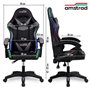 Amstrad AMS-900-LED-BK Fauteuil/Chaise de Bureau Gamer Noir Gris - Eclairage LED 366 Effets - Télécommande