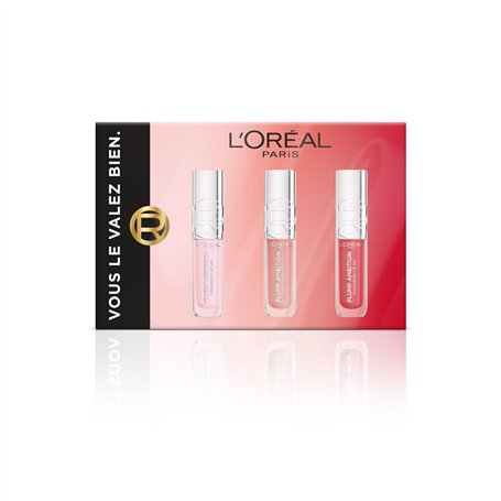 L'Oréal Paris - Coffret Maquillage Lèvres Plump Ambition - 3 produits - Gloss Plump Ambition à l'Acide Hyaluronique - Teintes 10