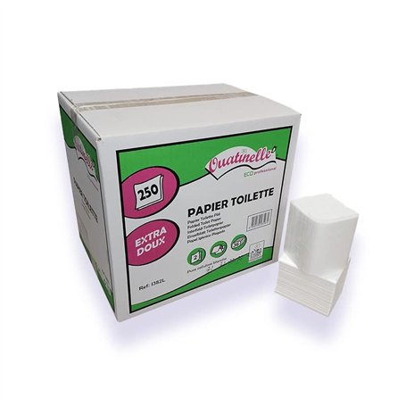 OUATINELLE - Papier toilette en feuilles lisses pliées I382L - 2 plis - 17 x 11 cm - Carton de 9000 (36 x 250) - Fabriqué en Fra