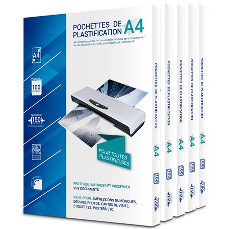 500 pochettes de plastification A4 75 Microns par face