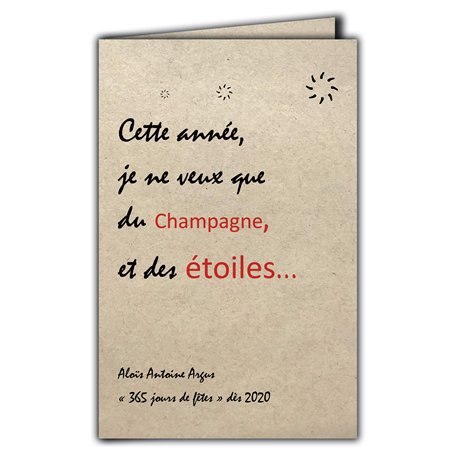 CIT-1004 Carte Citation sur papier naturel fibré avec Enveloppe "Cette année je ne veux que du Champagne et des étoiles" Aloïs A