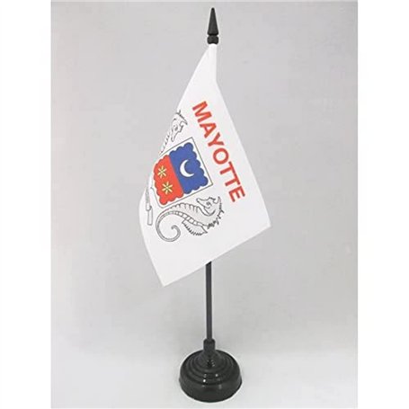 AZ FLAG - Drapeau De Table Mayotte - 15x10 cm - Mini Drapeau Mahorais De Bureau 100% Polyester Avec Hampe De 25cm Et Socle En Pl