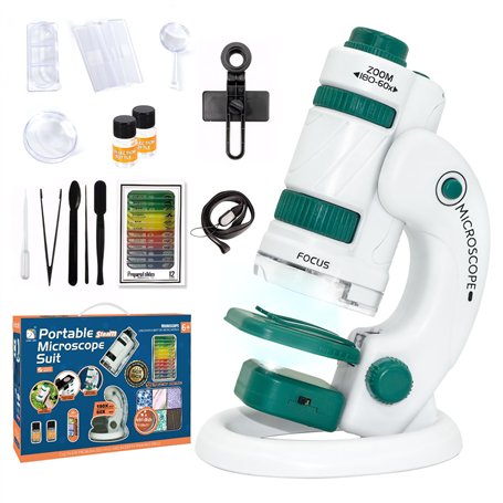 Todeco Microscope 60X-180X pour Enfants et Étudiants - Ensemble avec Zoom Éclairé par LED