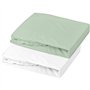 Lot 2 drap housse - P'TIT DODO - Jersey - 70 x 140 cm - Blanc / Vert gris