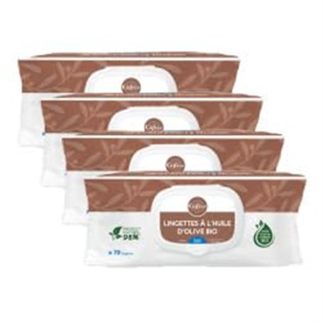 Gifrer Lingettes Nettoyantes à l'Huile d'Olive Vierge Lot de 3 x 70 Lingettes + 1 Paquet Offert