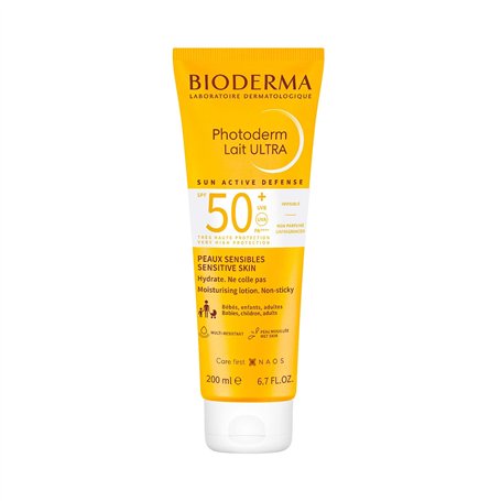 Bioderma Photoderm Lait ULTRA SPF 50+ Crème Solaire Très Haute Protection Peaux Sensibles Convient à Toute la Famille 200ml