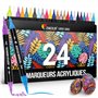 Zenacolor Feutre Acrylique à Double Pointe (Pointes Fines et Pinceau) - 24 Couleurs Uniques de Marqueur Acrylique pour Diverses