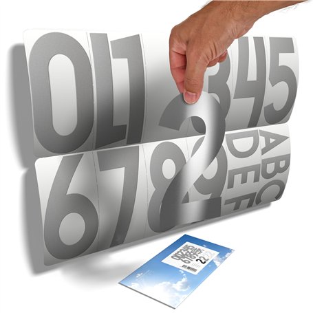 11 Grands chiffres autocollants (19 cm) et 6 lettres - Silver - Tout usage sur support lisse - Numéro de maison sur porte vitrée