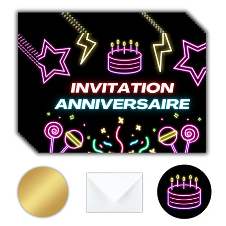 Magik Moments Kit Création Invitation Anniversaire Enfant à Gratter | Thème Néon | 10 Cartes avec Stickers