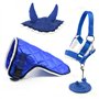 Ensemble d'accessoires Bleu pour Hobby Horse et Cheval bâton : Licol moumoute avec Longe + Couverture + Bonnet Anti-Mouches