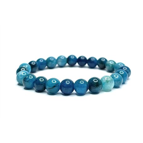 Felicidade Bracelet en Apatite bleue Pierres Naturelles Perles de 8mm Pierres Fines et Précieuses Bracelet Unisexe Bijoux Minéra