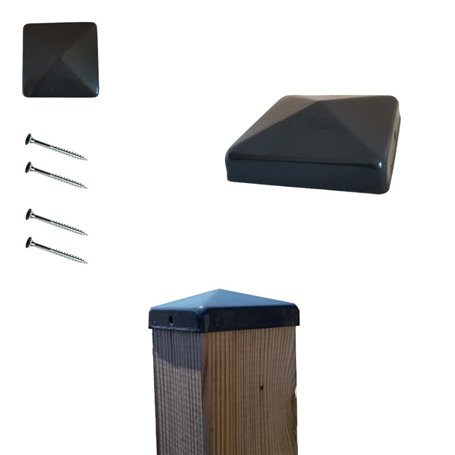 Perffixe Lot de 2 chapeaux ornement de poteau 91x91 mm RAL 7016 gris anthracite galvanisés à chaud