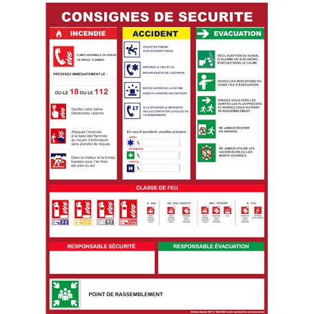 Consignes de sécurité - format portrait