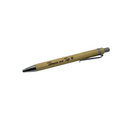 Stylo en bois gravé pour témoin "Témoin au top " livré avec sa petite pochette