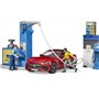 bruder 62111 - Station-service Bworld avec pompe à essence, station de recharge pour voitures électriques, station de lavage, po