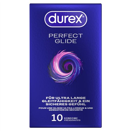 Durex Perfect Glide Lot de 10 préservatifs extra humides avec épaisseur de paroi plus épaisse Idéal pour le sexe anal
