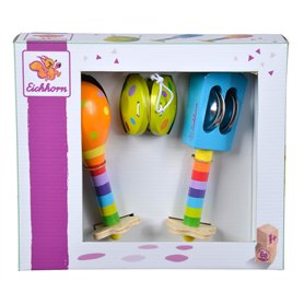 Eichhorn 100003484 Kit Musical Comprenant hochet, Maracas et castagnette, Instruments de Musique colorés en Bois, 3 pièces, à pa Eichhorn 100003484 Kit Musical Comprenant hochet