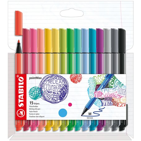 STABILO pointMax Pochette de 15 stylos à pointe en nylon Couleurs assorties