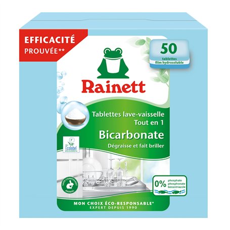 RAINETT - Pastilles Lave-Vaisselle Tout-en-Un au Bicarbonate - Résultat Brillant