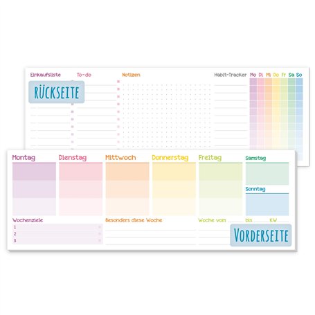 Agenda hebdomadaire sans date fixe [Rainbow] Calendrier de table avec agenda hebdomadaire