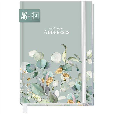 paper&you® Carnet d'adresses A6+ avec onglet A-Z "Feuilles de menthe" Livre pour contacts
