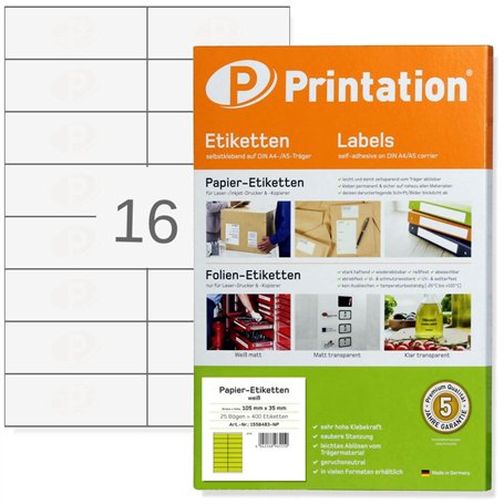 Lot de 400 étiquettes autocollantes universelles pour 25 feuilles DIN A4 2 x 8 105x35 Blanc - 4427 3423