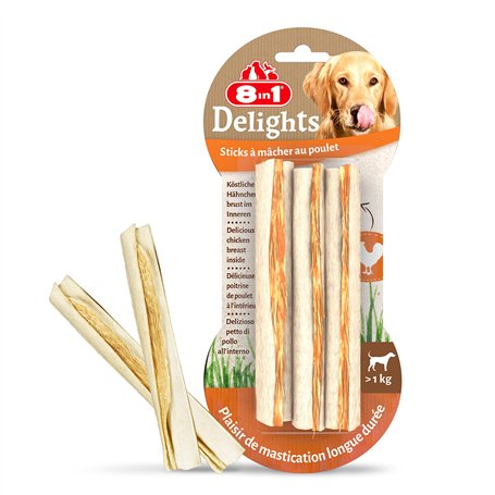 8in1 Delights Sticks - Sticks à Mâcher garnis de poulet pour Chien - 3 pièces