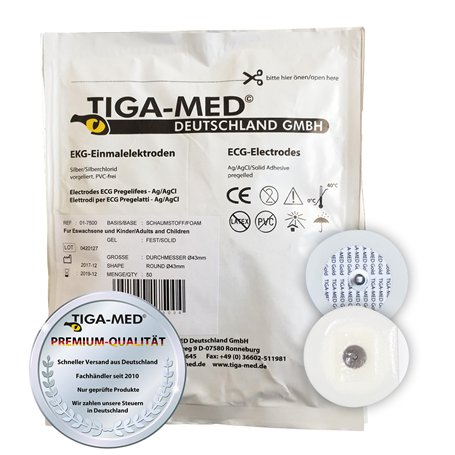 Tiga-Med ECG Lot de 100 électrodes en gel solide 43 mm