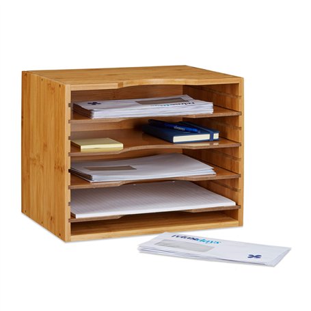 Relaxdays Corbeille à courrier en bambou organiseur de bureau porte-document papier range-documents avec tablettes amovibles dif