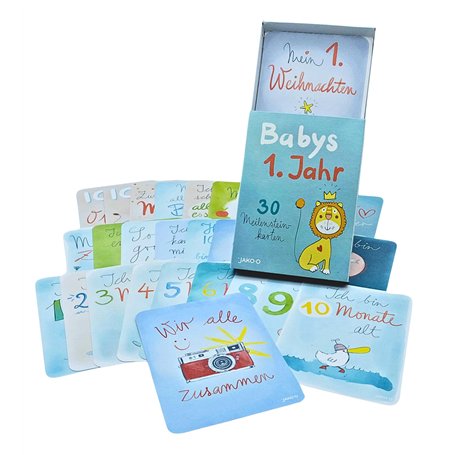 JAKO-O Cartes de naissance et de première année pour bébé - Jalons importants pour bébé - Cartes également comme journal intime