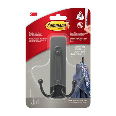 Command Grand crochet double - Noir mat - 1 crochet