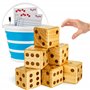 Toyfel Jeu de Dés XXL Chuck Bois de Pin Certifié FSC® - Jeu Intérieur & d‘Extérieur Enfants & Adultes – Jeu 6 Dés Géants 9 cm av